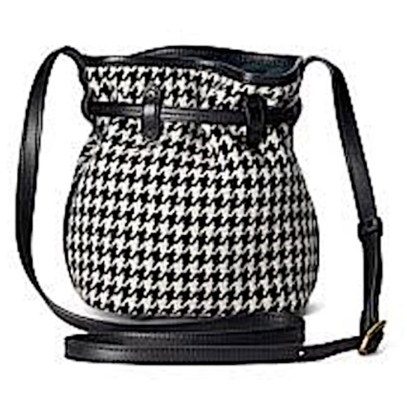 Polo Ralph Lauren Black White Houndstooth Mini Bellport Bucket Bag - Picture 2 of 4